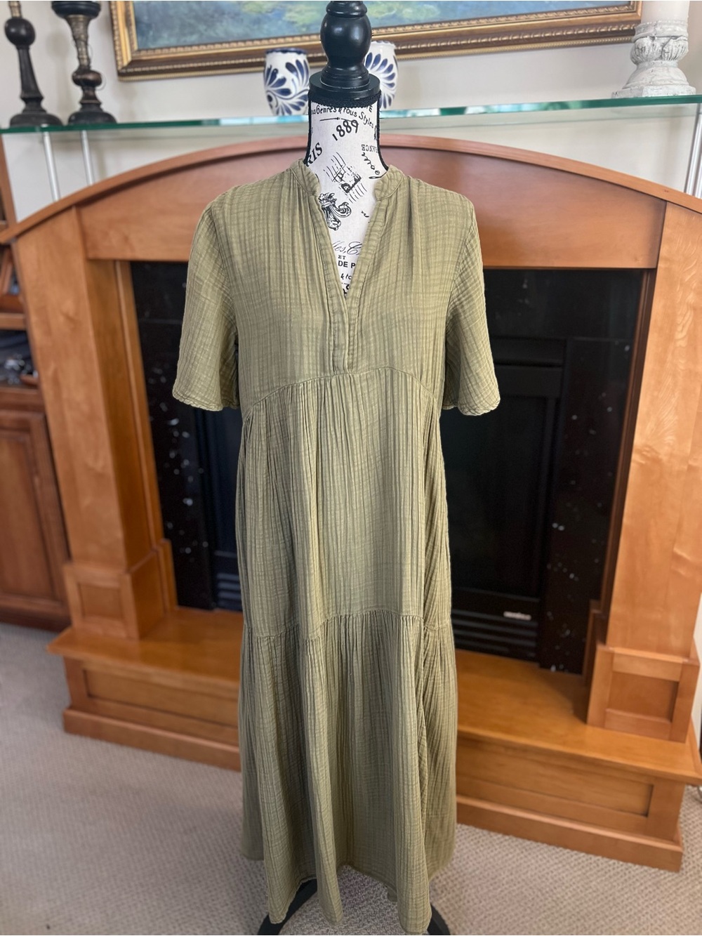 Anthropologie Olive Green Tiered Dress